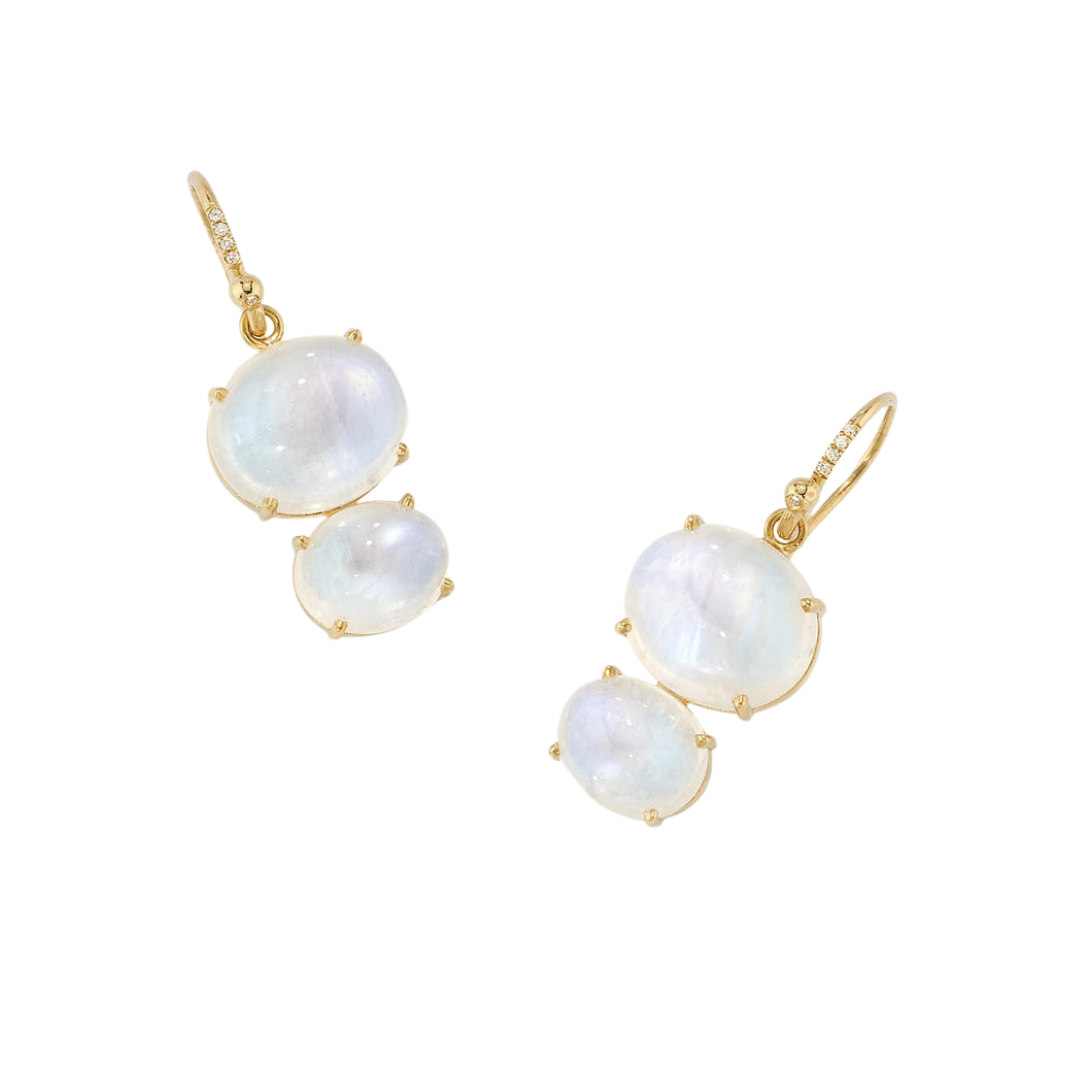 DOUBLE MOONSTONE DROP EARRINGS, 18k yellow gold 
, Earrings, Irene Neuwirth