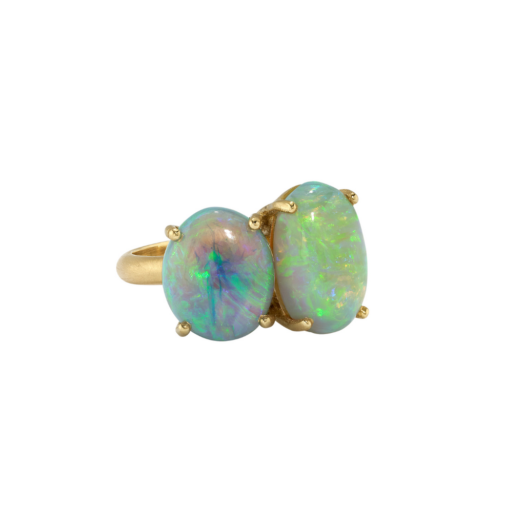 ONE OF A KIND OPAL TWO STONE RING, 18k yellow gold 
6.81cts of opal 
Size 7 
Made in Los Angeles 
, Rings, Irene Neuwirth