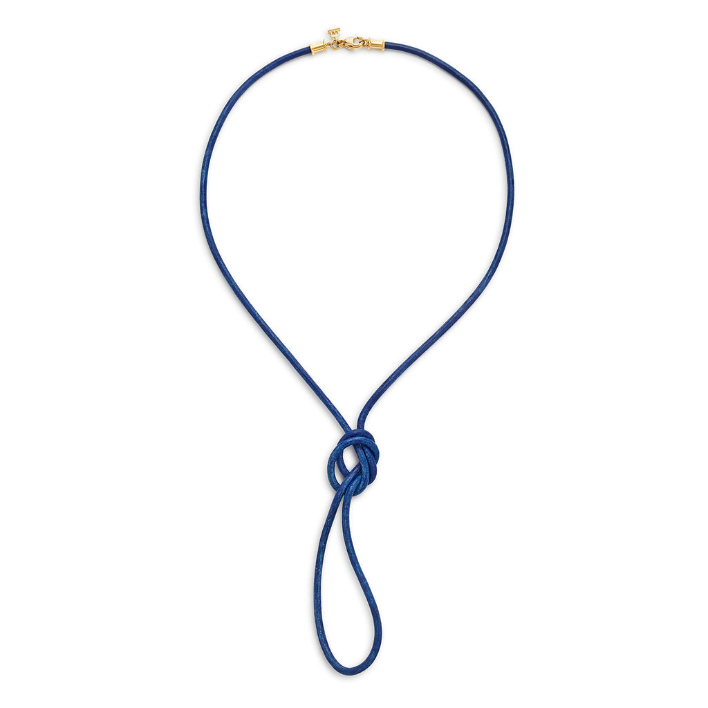 LEATHER CORD - BLUE, 18k yellow gold clasp 32 inches in length, Necklace, Temple St. Clair
