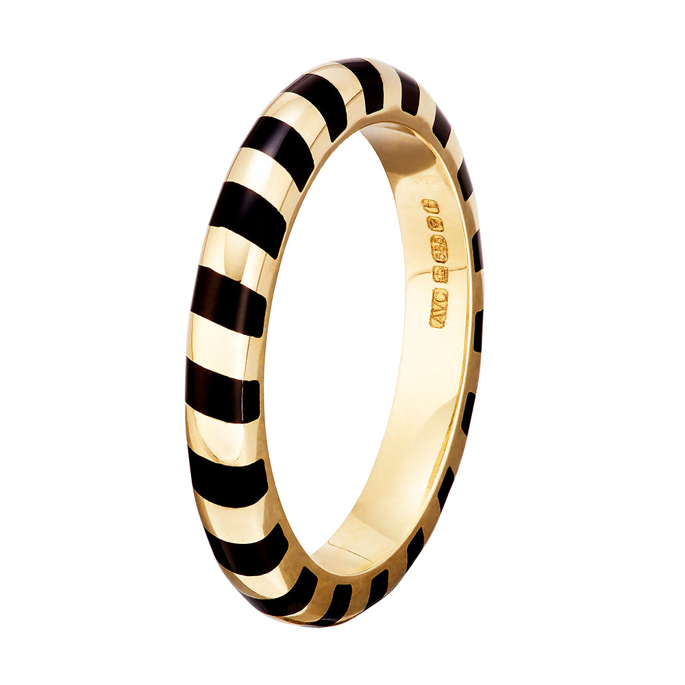 MEMPHIS STRIPED CANDY BAND, 14k yellow gold Black enamel Size 6.5 Made in London, RINGS, Alice Cicolini