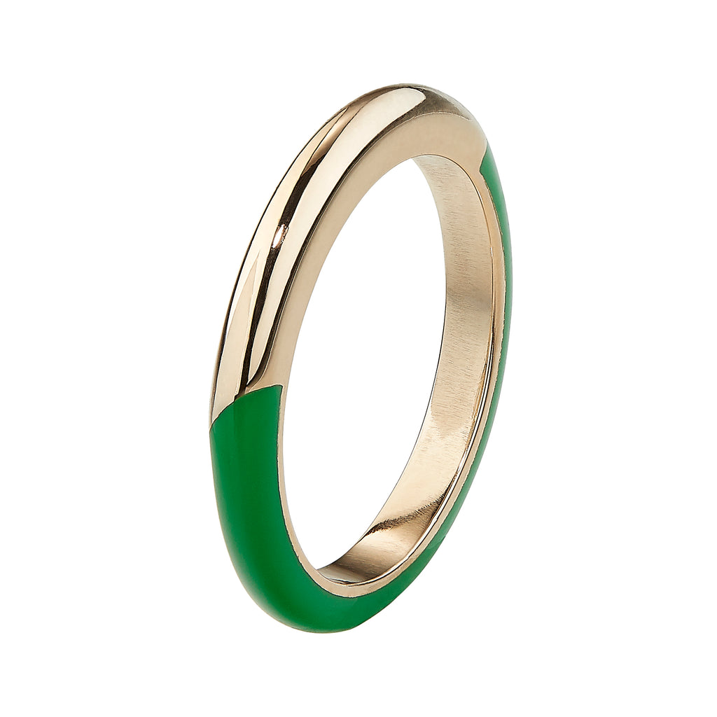 MEMPHIS CANDY LACQUER BAND, 14k yellow gold Green enamel Size 7 Made in London, RINGS, Alice Cicolini