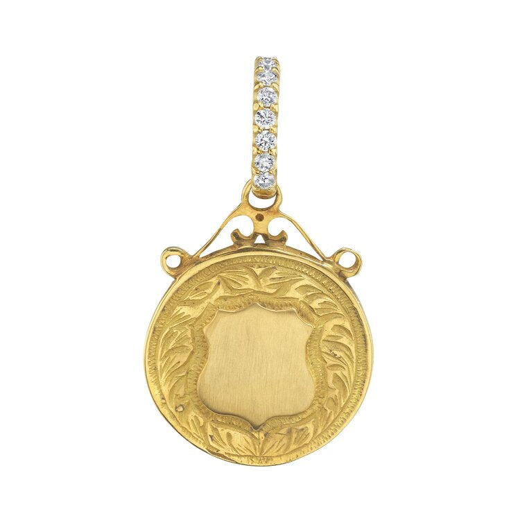 CAMILLA PENDANT YELLOW GOLD, 18 karat yellow gold 0.14ct white Round Brilliant diamond bale Complimentary engraving included - please call to specify Made in Los Angeles, Pendant, Anabel Higgins