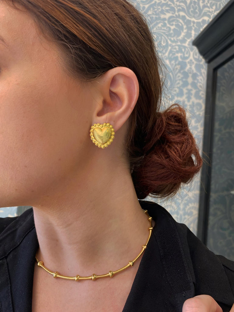SMALL HEART STUD EARRINGS, 18k yellow gold Made in Greece, EARRINGS, Christina Alexiou