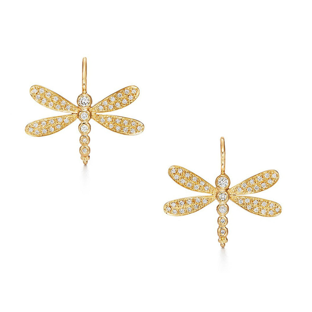DRAGONFLY EARRINGS, 18k yellow gold  
0.52ctw diamond pavé 
, Earrings, Temple St. Clair