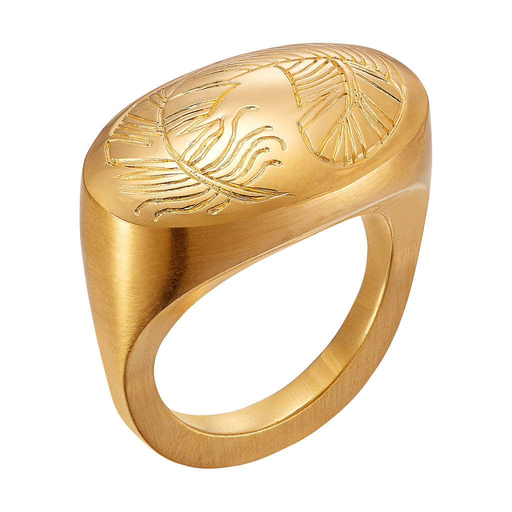 GODDESS HEBE SINGLE SYMBOL RING, 18k yellow gold 
Size 7 
Made in London, RINGS, Alice Cicolini