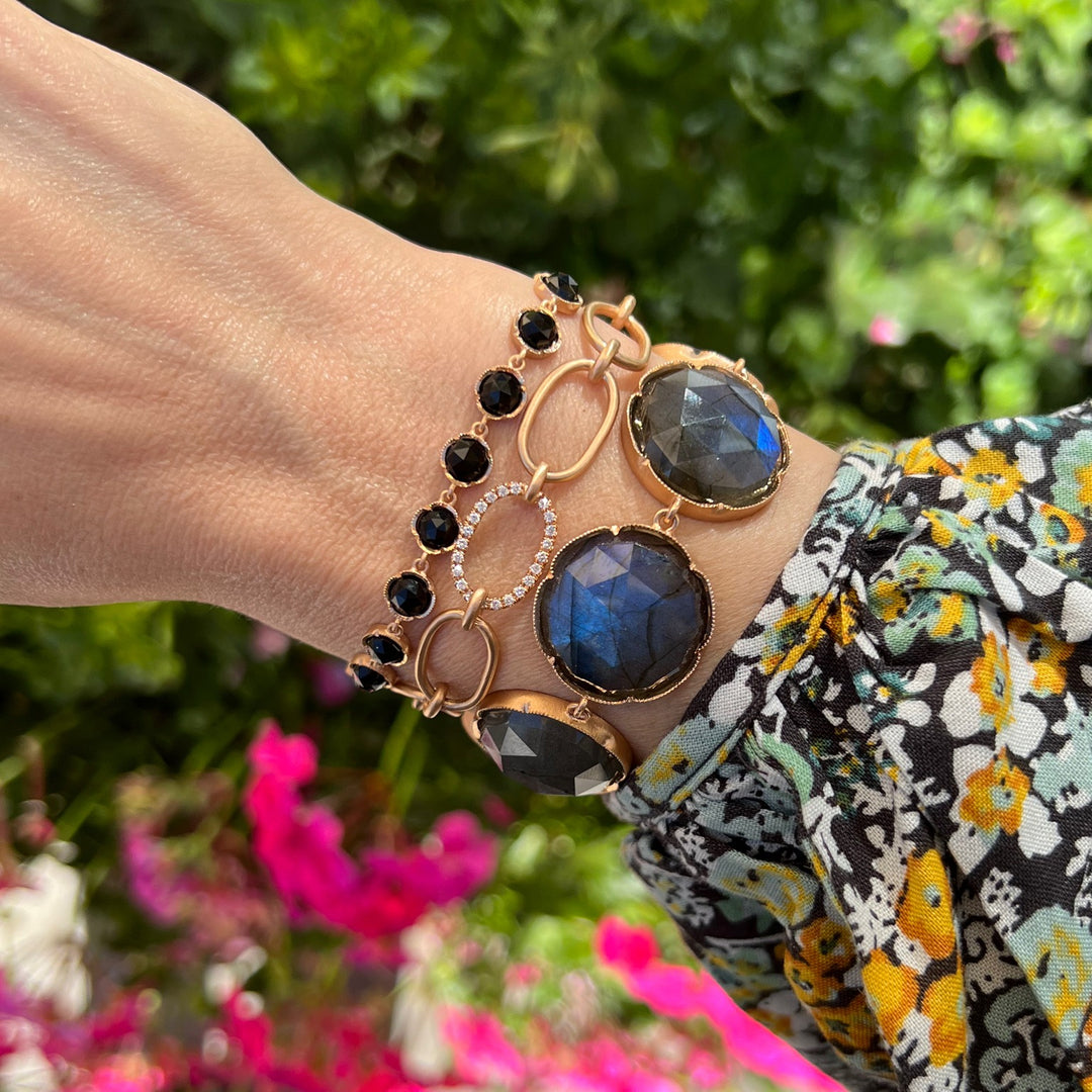 LARGE LABRADORITE BRACELET, 18k rose gold 
20mm labradorite 
Made in Los Angeles 
, Bracelet, Irene Neuwirth