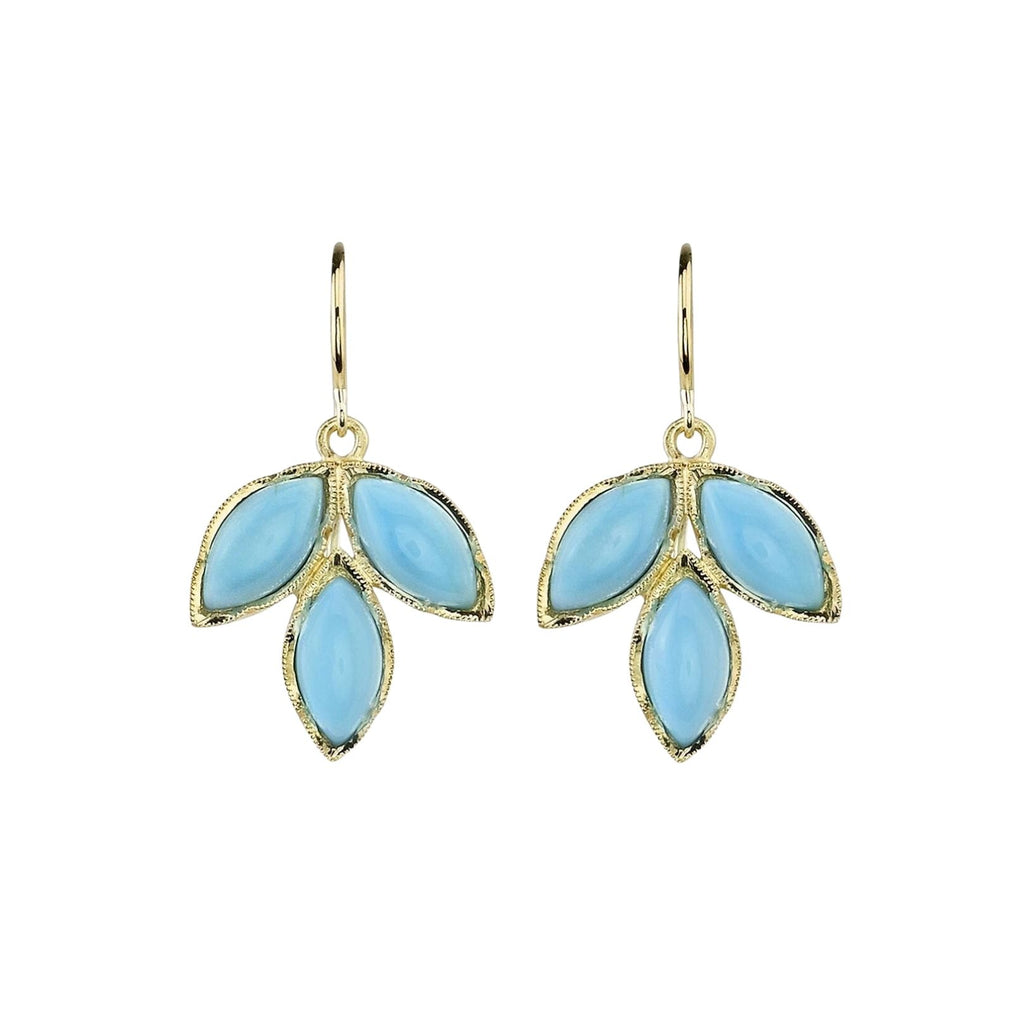 TURQUOISE EARRINGS, 18k yellow gold 
Turquoise marquises 
Made in Los Angeles 
, Earrings, Irene Neuwirth