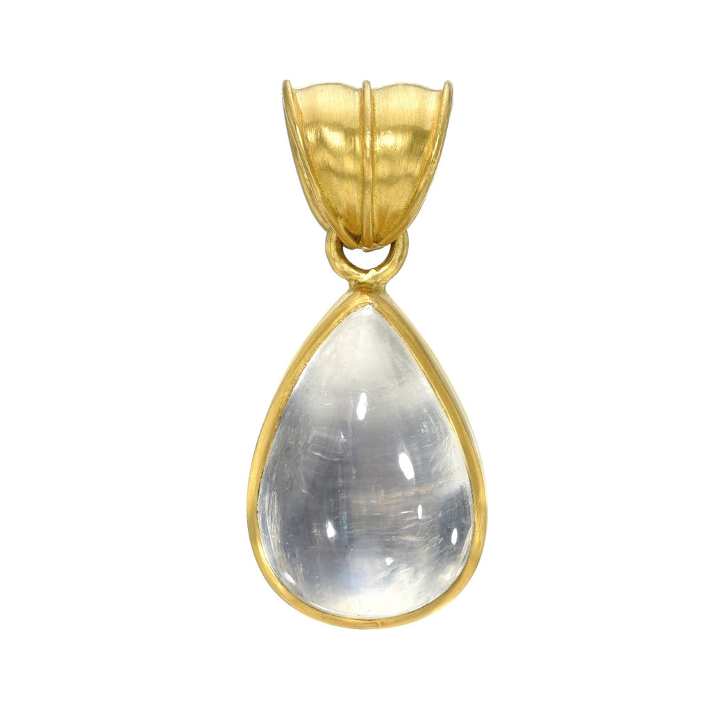 SMALL MOONSTONE TEAR PENDANT, 22k yellow gold 
Cabochon moonstone 
Made in New York 
, Charms & CHARMS, PROUNIS