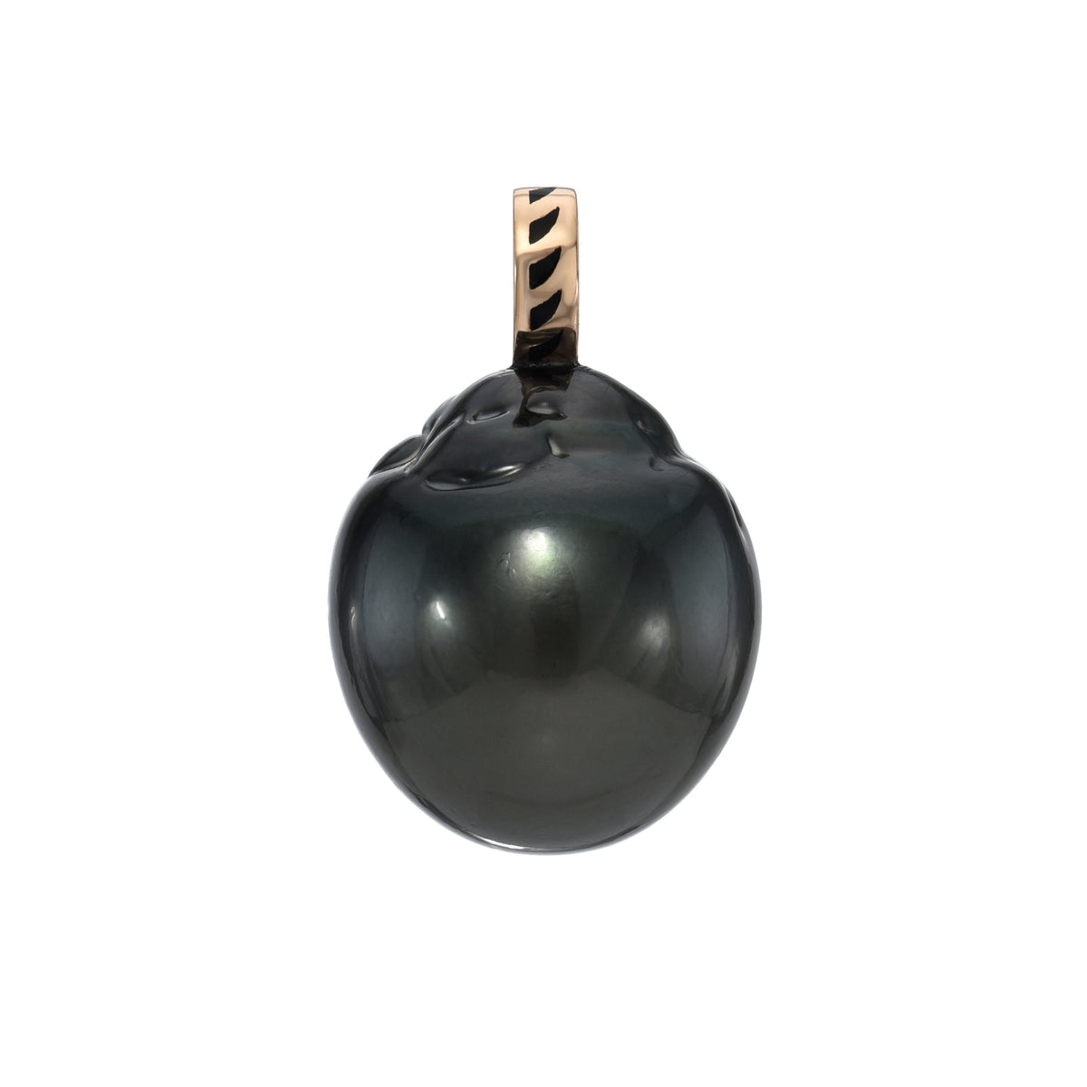 BAROQUE TAHITIAN PEARL CHARM, 18k rose gold &amp; black enamel 
Baroque Tahitian pearl 
, Pendant, DEZSO