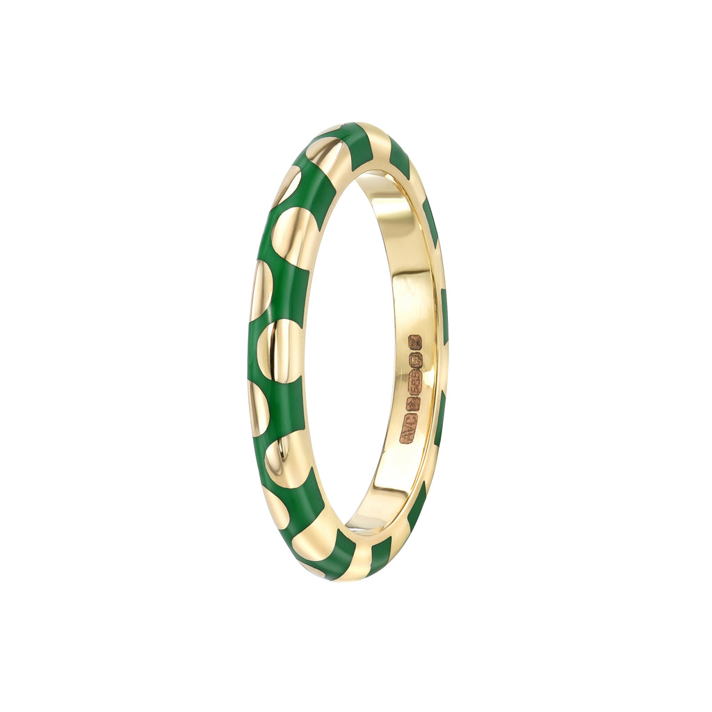 MEMPHIS DOT BAND, 14k yellow gold Green enamel Size 6.75 Made in London, RINGS, Alice Cicolini
