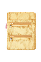 VELVET JEWELRY ROLL - ROSE, Rose colored velvet 
Golden satin linking and tie 
3 pockets; 1 main pocket, 2 zip pockets, and 2 ring holders which unclip, JEWELRY CASES, Jo Edwards London