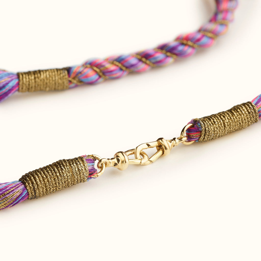 CORDE RATHI PURPLE - 37CM, YELLOW GOLD CHAIN. HANDCUFF FINISH AT BOTH ENDS. 14K yellow gold Length : 37cm - 14.5in, Necklace, Marie Lichtenberg