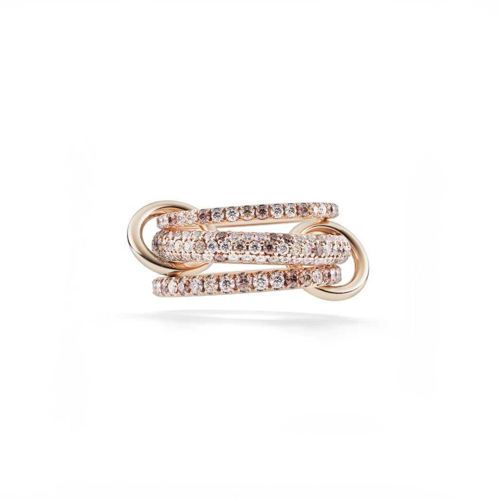 NOVA ROSE, 18k rose gold bands 18k rose gold connectors 2.80ctw cognac, champagne, and white diamond pavé Size 7 Made in Los Angeles, Ring, Spinelli Kilcollin