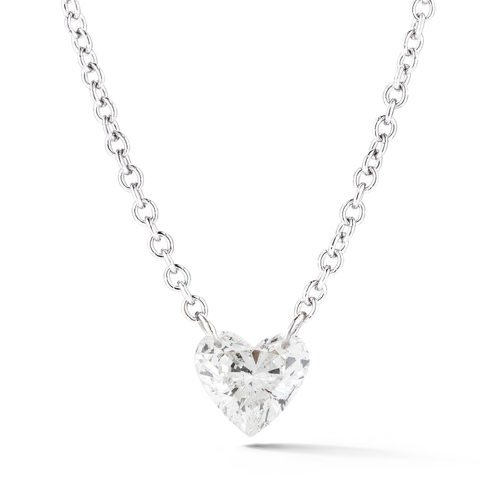 HADID HEART SOLITAIRE, 18k white gold 0.43ct heart shape diamond 18 inches in length with adjustable clasp Made in New York, Necklace, ARESA New York