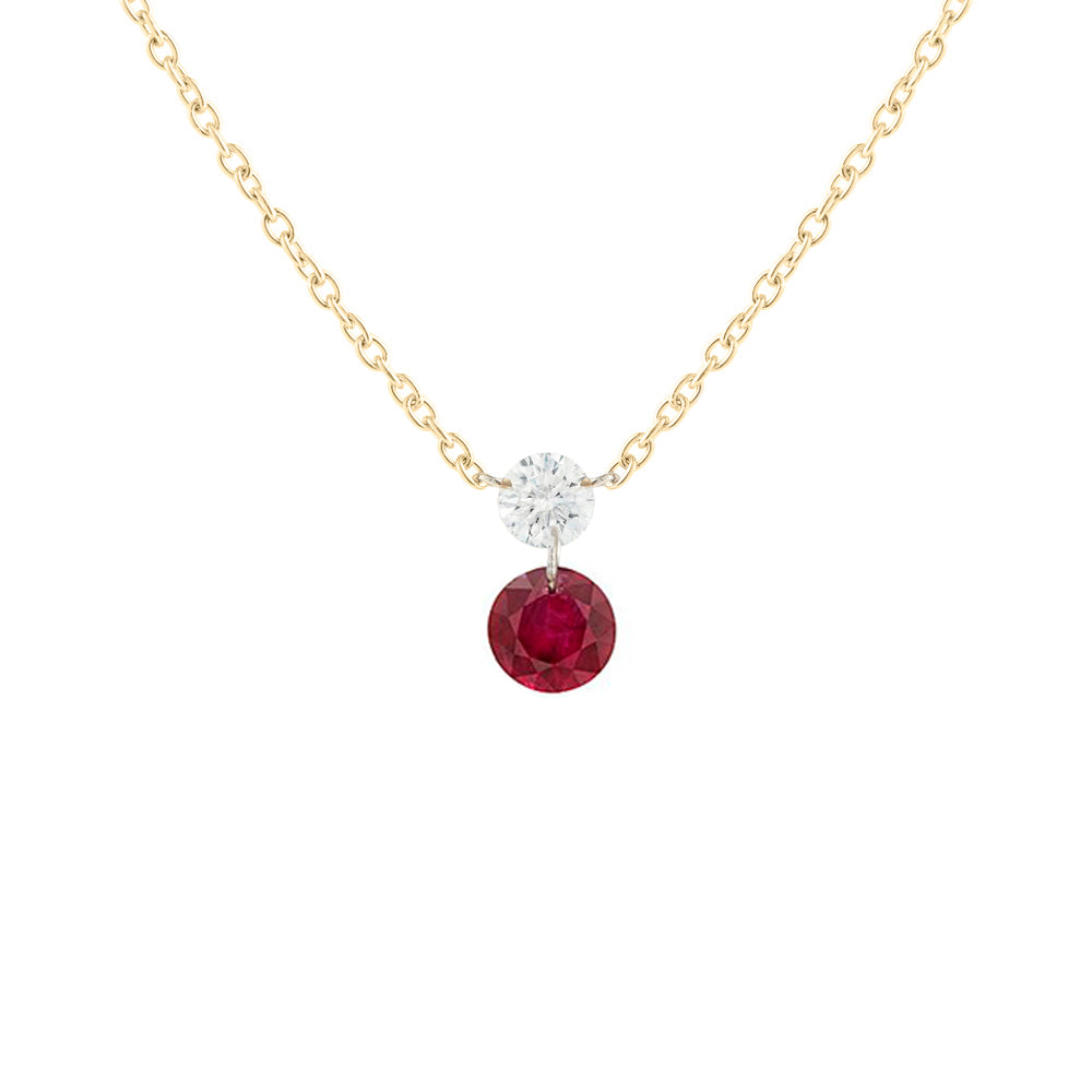 DUET RUBY NECKLACE, 18k yellow gold 0.43ctw ruby 0.10ctw diamond 18 inches in length with adjustable clasp Made in New York, Necklace, ARESA New York