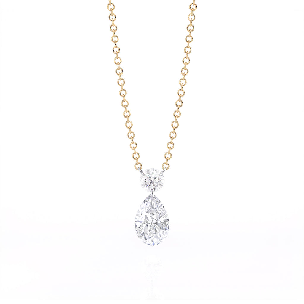 MORRISON, 18k yellow gold 0.13ct round brilliant cut diamond 0.31 pear share diamond 18 inches in length with adjustable clasp Made in New York, Necklace, ARESA New York