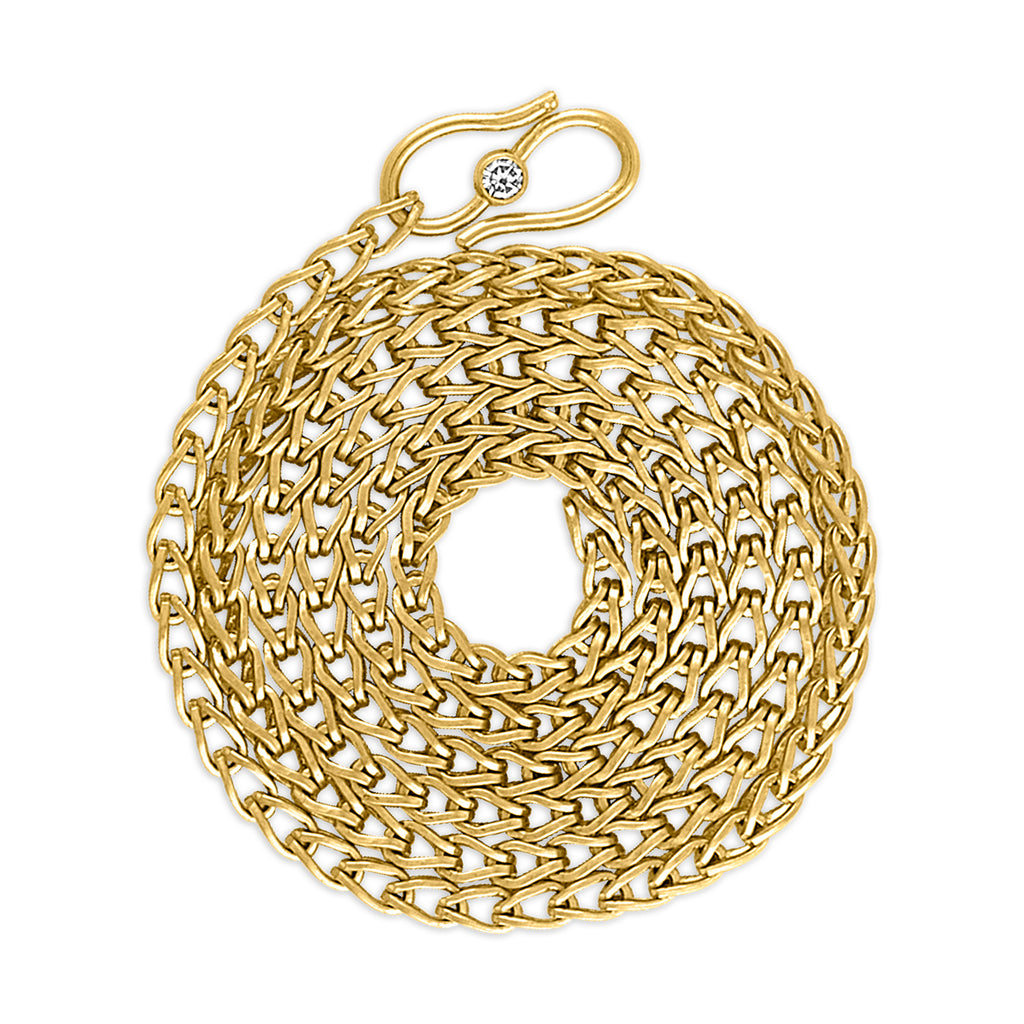 SOLO LOOP-IN-LOOP CHAIN W/ DIAMOND "S" CLASP, 22k yellow gold Brilliant cut diamond 18 inches in length Made in New York, NECKLACES, Prounis Jewelry