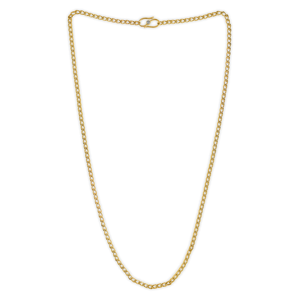 SOLO LOOP-IN-LOOP CHAIN W/ DIAMOND "S" CLASP, 22k yellow gold 
Brilliant cut diamond 
18 inches in length 
Made in New York 
, NECKLACES, PROUNIS