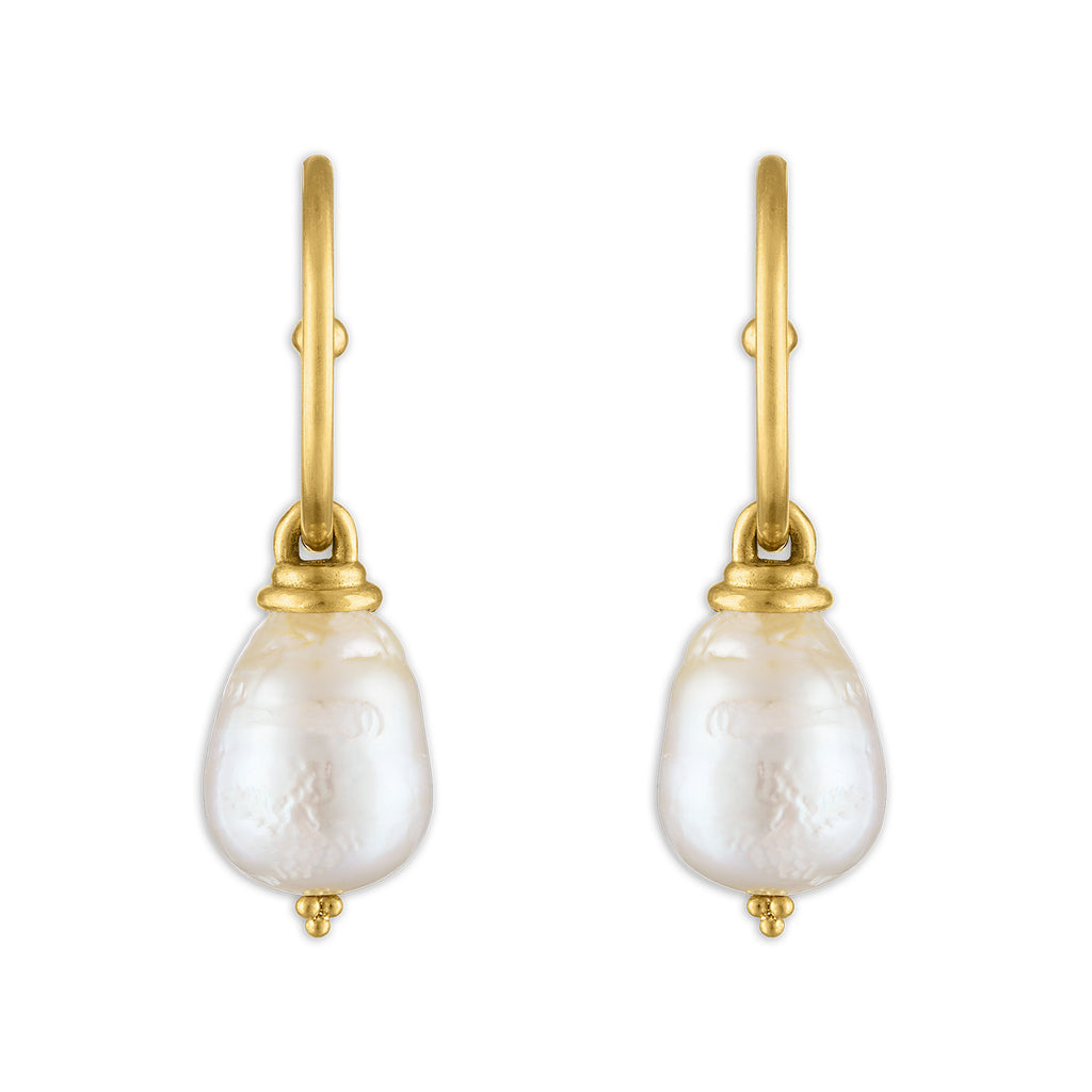 SOUTH SEA PEARL HOOP & HOOK EARRING, 22k yellow gold 
Baroque South Sea pearls 
Made in New York 
, Earrings, PROUNIS