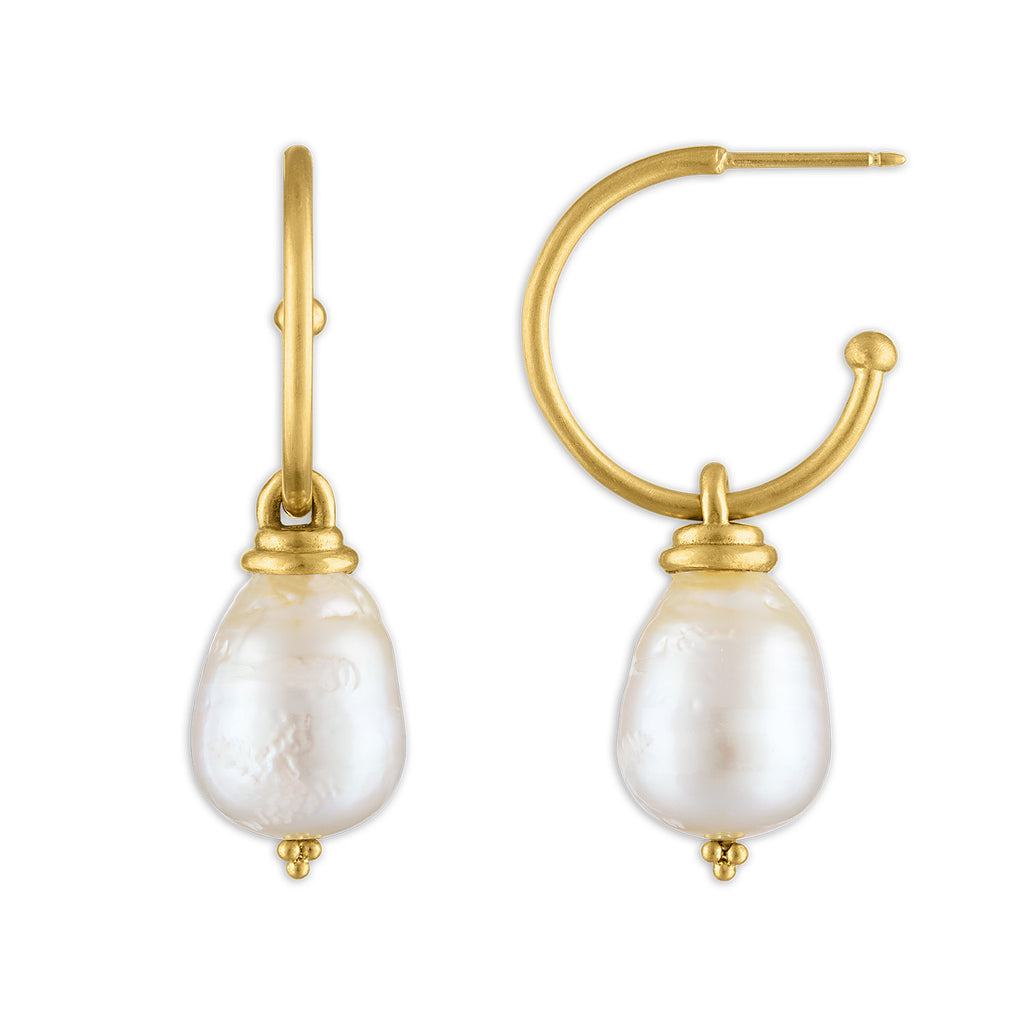 SOUTH SEA PEARL HOOP & HOOK EARRING, 22k yellow gold 
Baroque South Sea pearls 
Made in New York 
, Earrings, PROUNIS