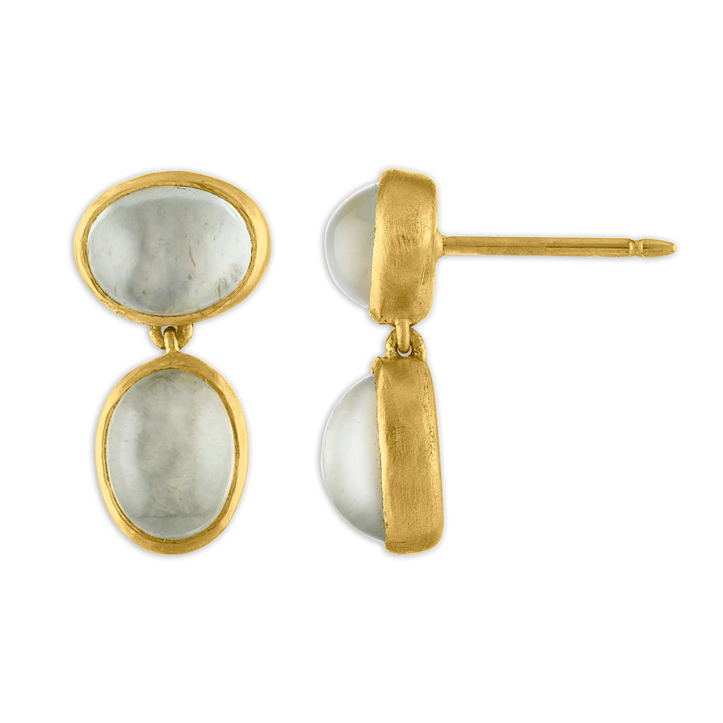 SMALL MANGO MOONSTONE AMPHORA EARRINGS, 22k yellow gold Cabochon moonstone Made in New York, Earrings, Prounis Jewelry