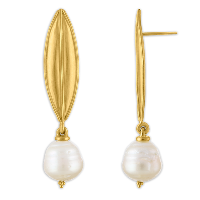 LAUREL SOUTH SEA PEARL DROPS, 22k yellow gold Baroque South Sea Pearls Made in New York, Earrings, Prounis Jewelry