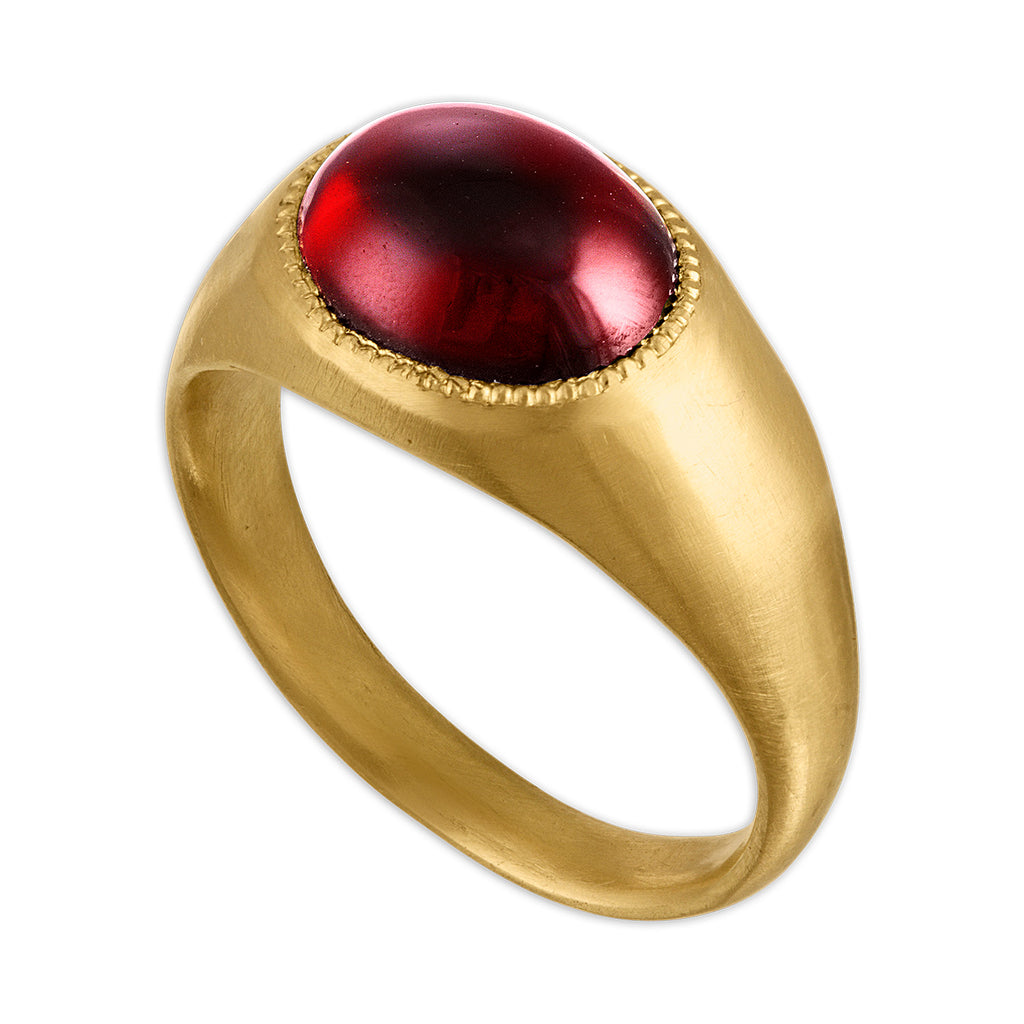GARNET ROZ RING, 22k yellow gold Cabochon garnet Size 7 Made in New York, RINGS, Prounis Jewelry