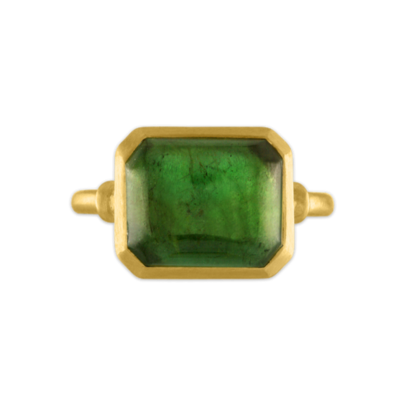 GREEN TOURMALINE CAPSA RING, 22k yellow gold Cabochon green tourmaline Size 7 Made in New York, RINGS, Prounis Jewelry