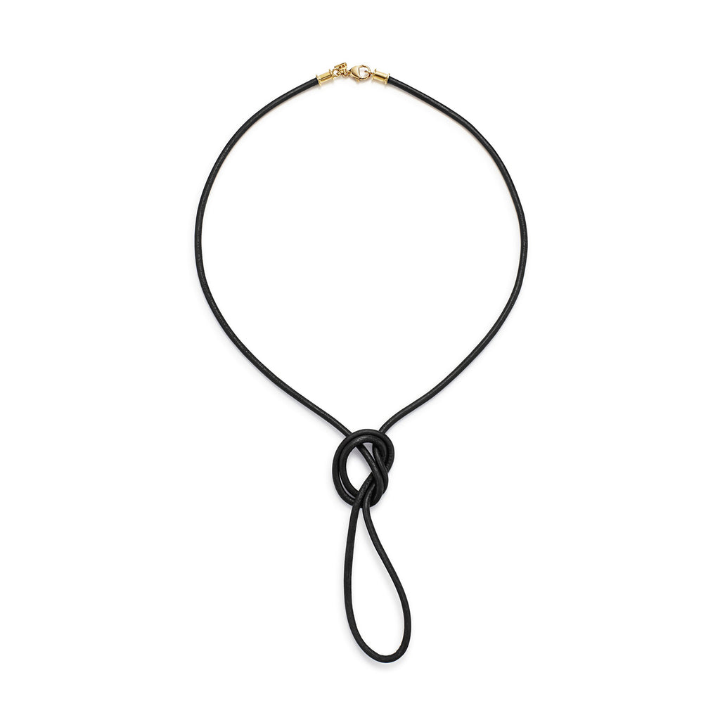 LEATHER CORD - BLACK, 18k yellow gold clasp 32 inches in length, Necklace, Temple St. Clair