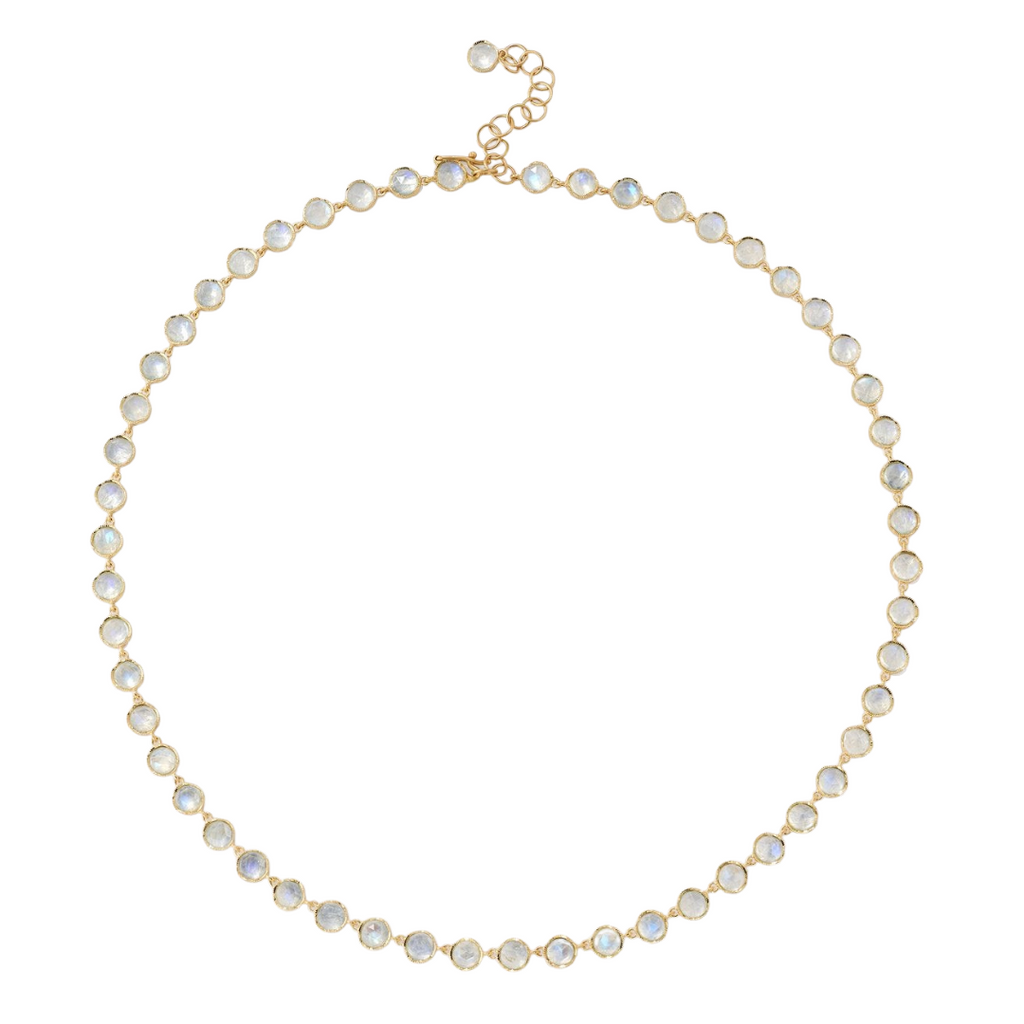 RAINBOW MOONSTONE NECKLACE, 18k gold 5mm moonstone Satin finish 18 inches in length Made in Los Angeles, Necklace, Irene Neuwirth