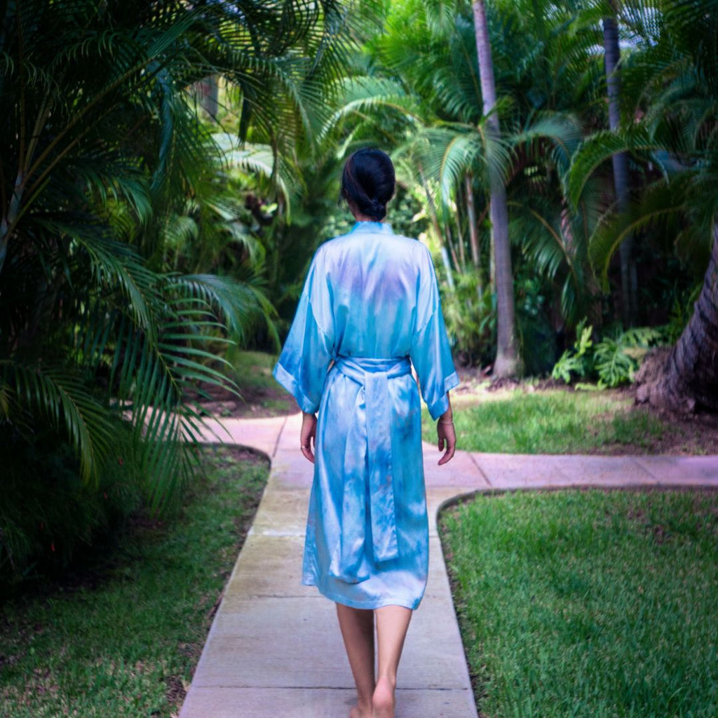 HAND DYED SILK ROBES, Small batch mulberry silk tie-dye robes. Colors will vary as each robe is hand dyed. One size., SILK ROBES, Aoki Designs