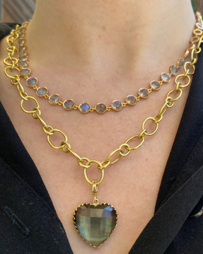 LABRADORITE NECKLACE, 18k rose gold 
5mm labradorite 
18 inches in length 
Made in Los Angeles 
, Necklace, Irene Neuwirth