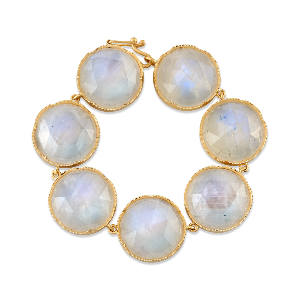 LARGE MOONSTONE BRACELETS, 18k yellow gold 
20mm rainbow moonstone 
Made in Los Angeles 
, BRACELETS, Irene Neuwirth
