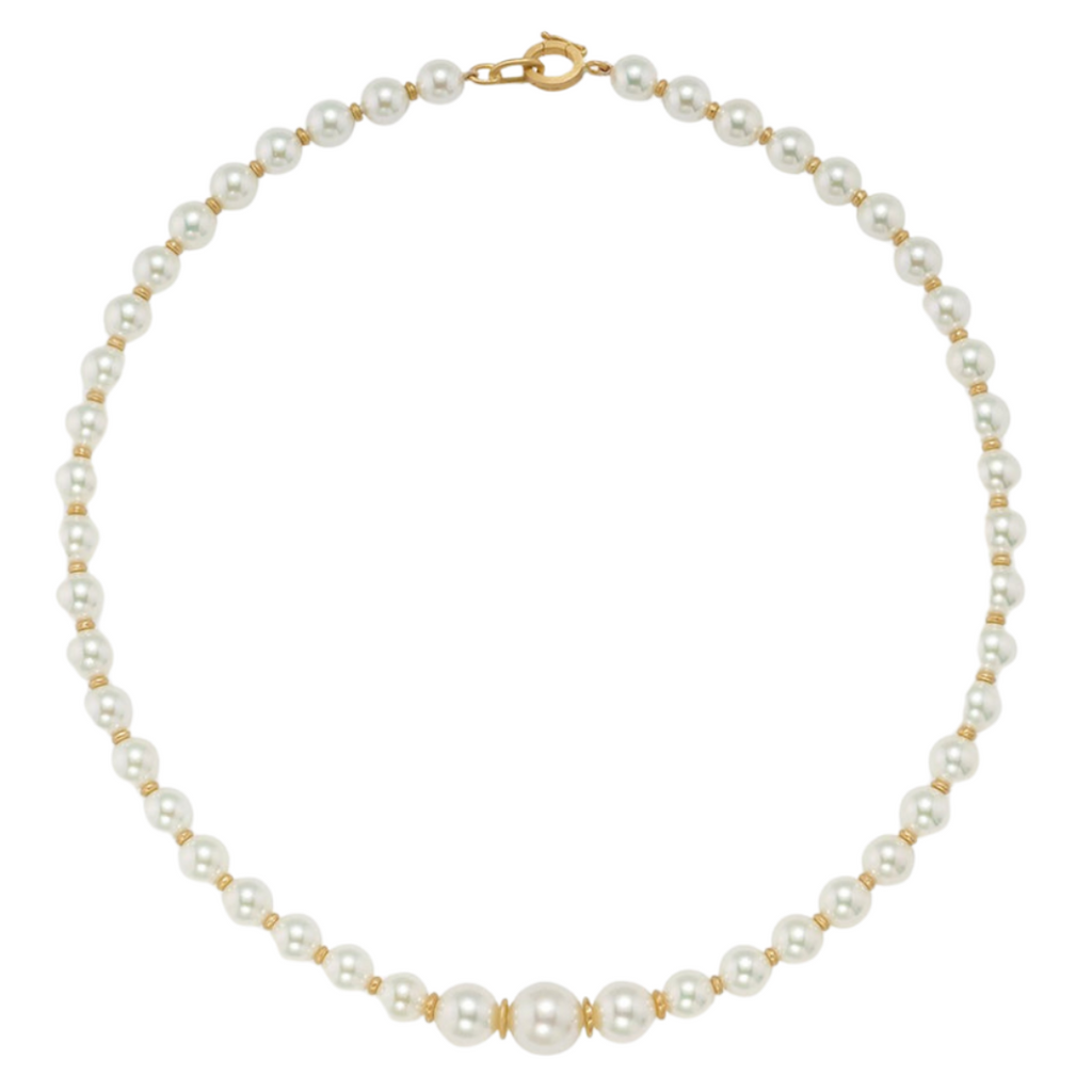 AKOYA & SOUTH SEA PEARL NECKLACE, 18k yellow gold Graduated Akoya and South Sea pearls Satin finish rondelles 16 inches in length Made in Los Angeles, Necklace, Irene Neuwirth