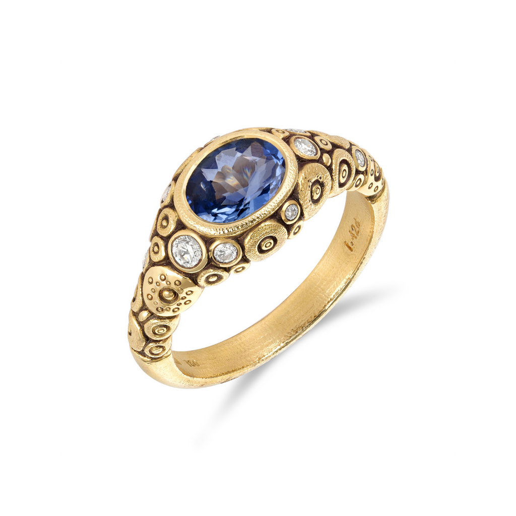 SAPPHIRE RING, 18k yellow gold 1.42ct blue sapphire 0.18ctw Brilliant cut diamonds Size 6 Made in New York, Ring, Alex Sepkus