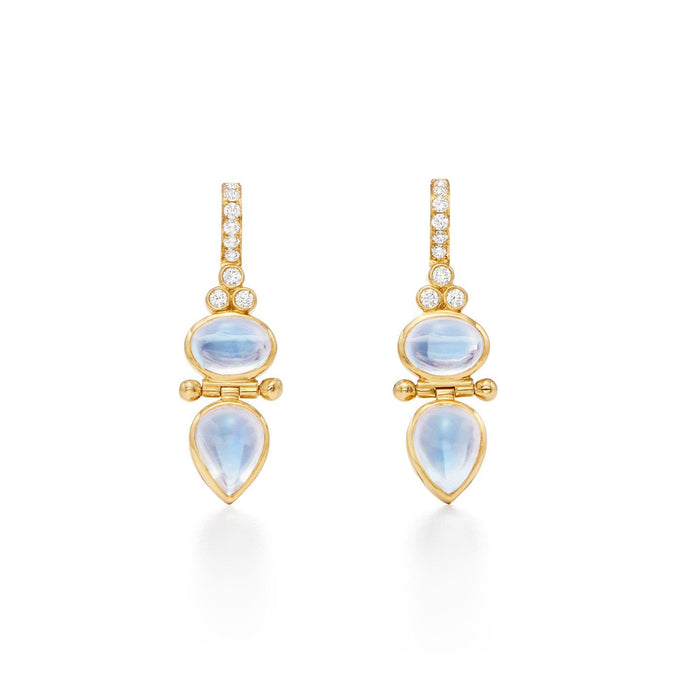 DYNASTY DROP EARRINGS, 18k yellow gold 4.26 carats Royal Blue Moonstone 0.22ctw diamonds Length: 30mm/1.20", Width: 8mm/0.31", Earrings, Temple St. Clair