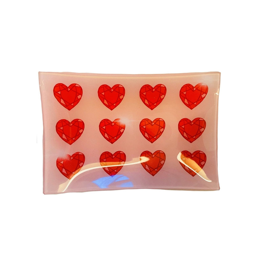 HEARTS TRINKET TRAY, 5"X7" 100% Glass Food Safe. NOT microwave or dishwasher safe., Tray, Lisa Bayer