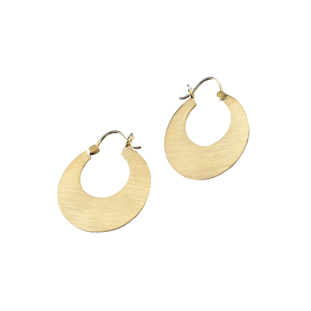 SMALL HOOP EARRINGS, 18k yellow gold 
Satin finish 
Made in Los Angeles 
, Earrings, Irene Neuwirth