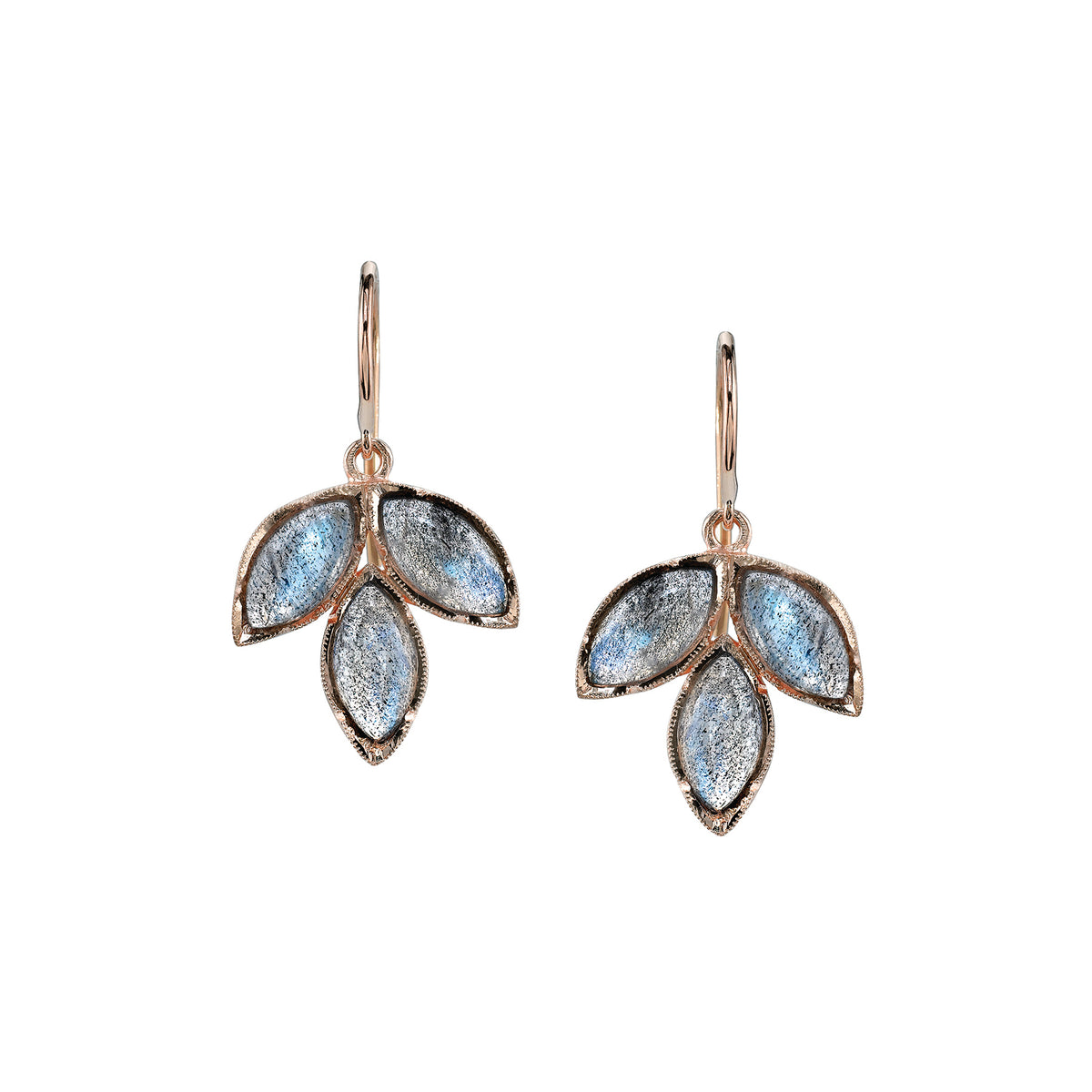 LABRADORITE EARRINGS, 18k rose gold 
Labradorite marquises 
Made in Los Angeles 
, Earrings, Irene Neuwirth
