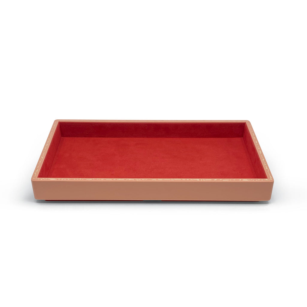 LARGE STACKING JEWELRY TRAY - BLUSH, Color: Blush with burnt terracotta interior Wood with high lacquer finish Features delicate gold effect inlay 38cm long, 22cm wide, 4.4cm high, Jewelry Case, Trove