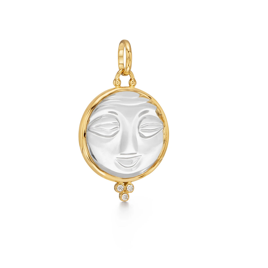 25MM MOONFACE CELESTIAL  PENDANT, 18k yellow gold 
Natural Rock Crystal 
Diamond 
, CHARMS, TEMPLE ST. CLAIR