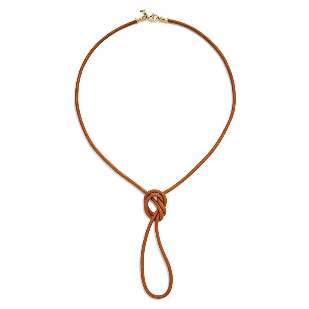 LEATHER CORD - NATURAL, 18k yellow gold clasp 32 inches in length, Necklace, Temple St. Clair