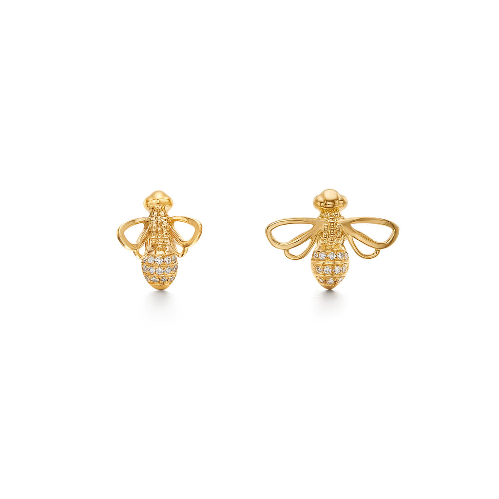 DIAMOND BEE STUDS, 18k yellow gold  
0.14ctw diamond pavé 
, Earrings, Temple St. Clair