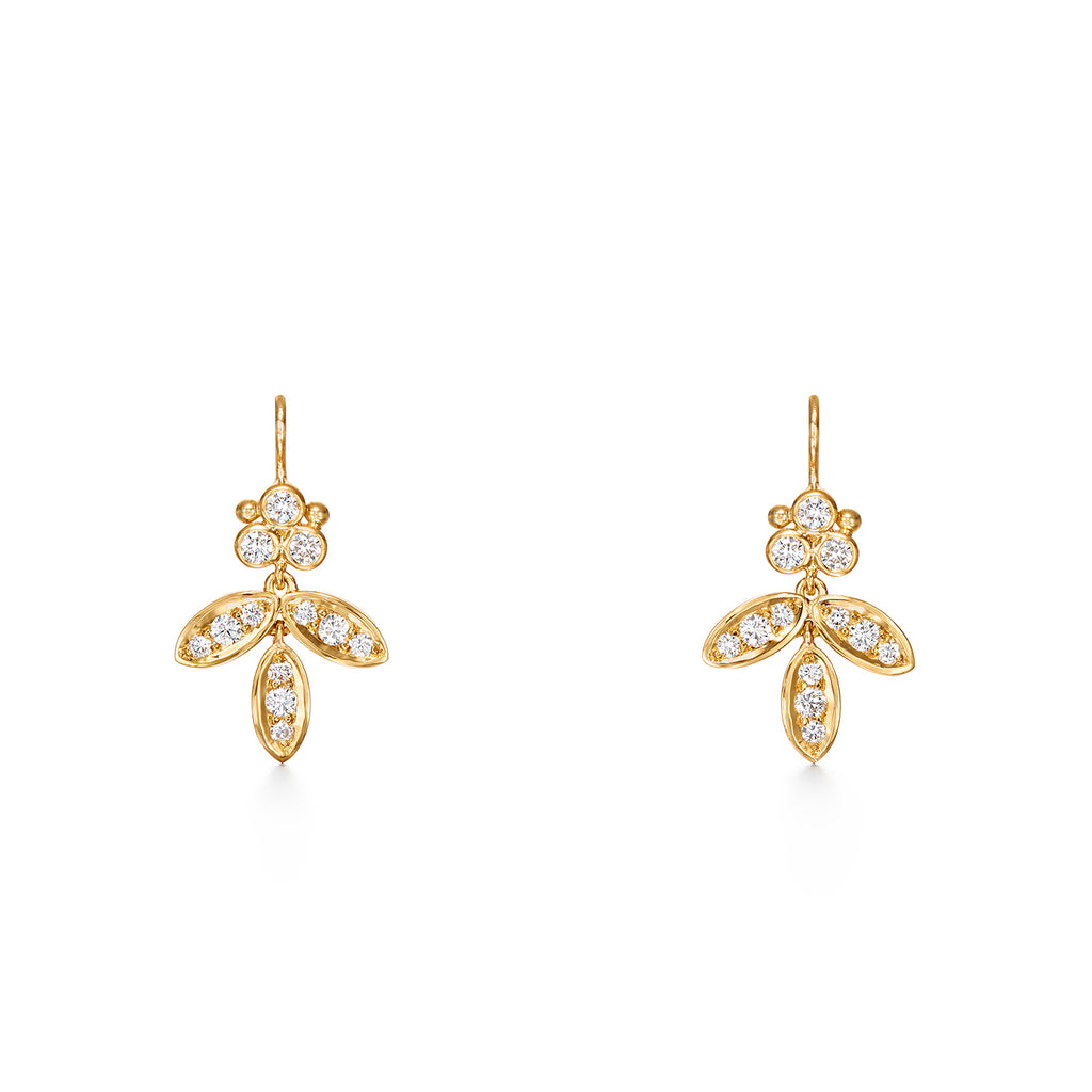 DIAMOND FOGLIA EARRINGS, 18k yellow gold 0.98ctw diamond pavé, Earrings, Temple St. Clair