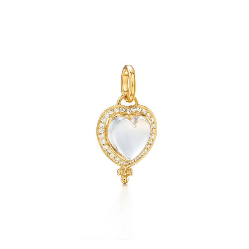 PAVE ROCK CRYSTAL HEART, 18k yellow gold 0.28tw diamonds Natural Rock Crystal Diamond, Pendant, Temple St. Clair