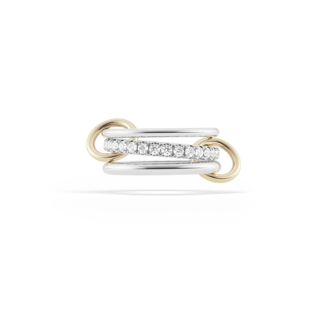 PETUNIA, Sterling silver bands 18k yellow gold connectors 1.20ctw grey diamond pavé Size 7 Made in Los Angeles, Ring, Spinelli Kilcollin