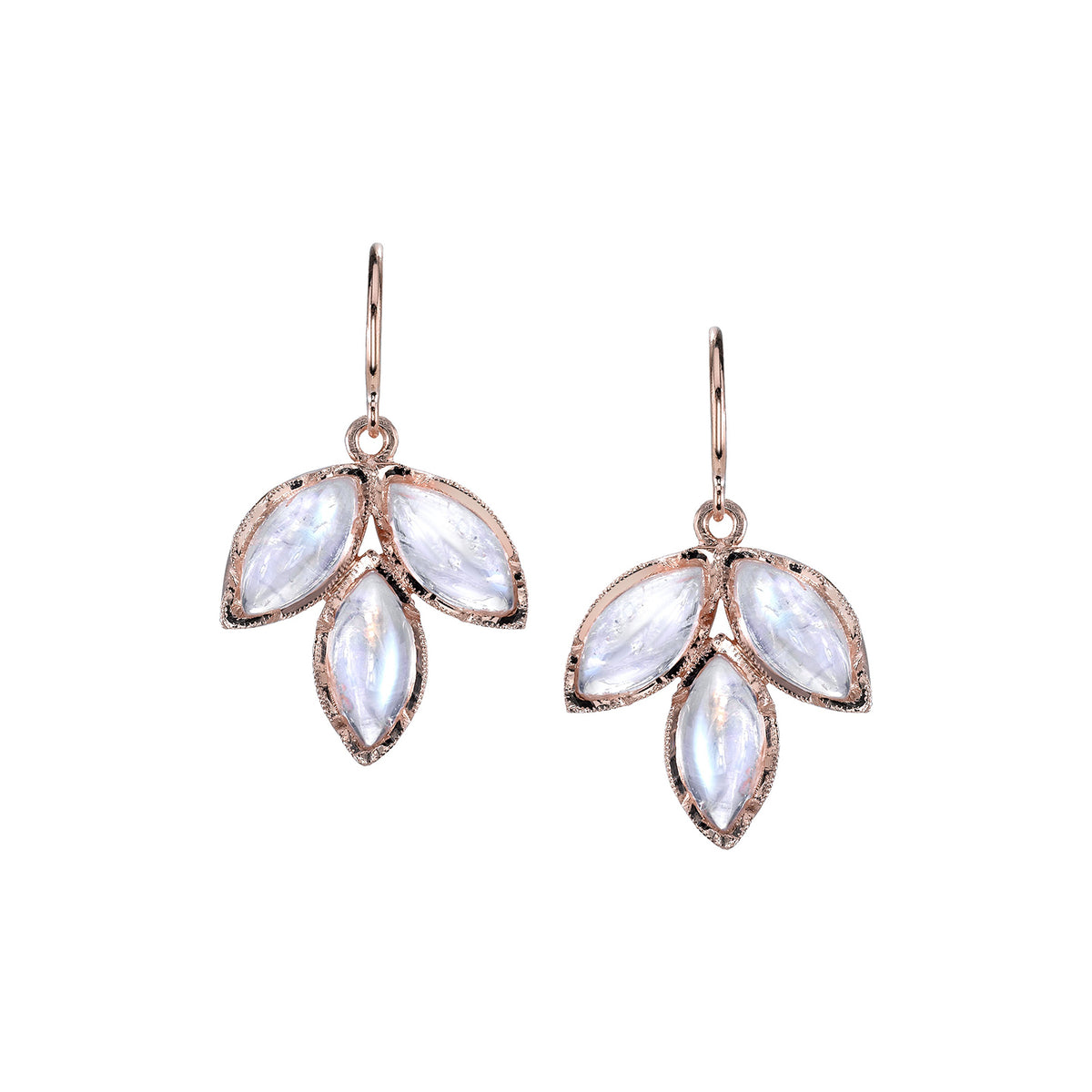 MOONSTONE EARRINGS, 18k yellow or gold 
Rainbow moonstone marquises 
Made in Los Angeles 
, Earrings, Irene Neuwirth